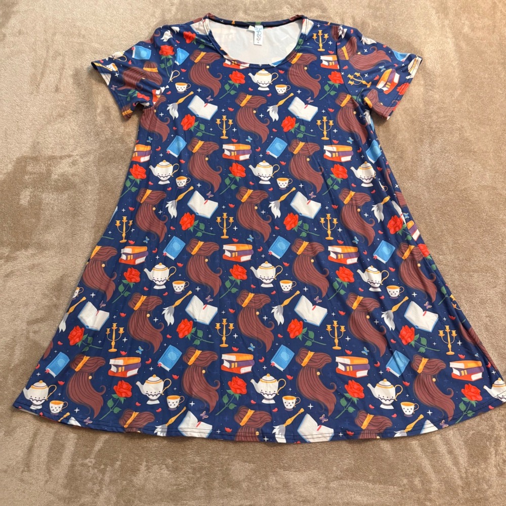 Ambrie Beauty and the Beast Inspired Swing Dress Navy Blue XL Short Sleeve